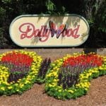 Butterfly flower arrangement at Dollywood entrance.