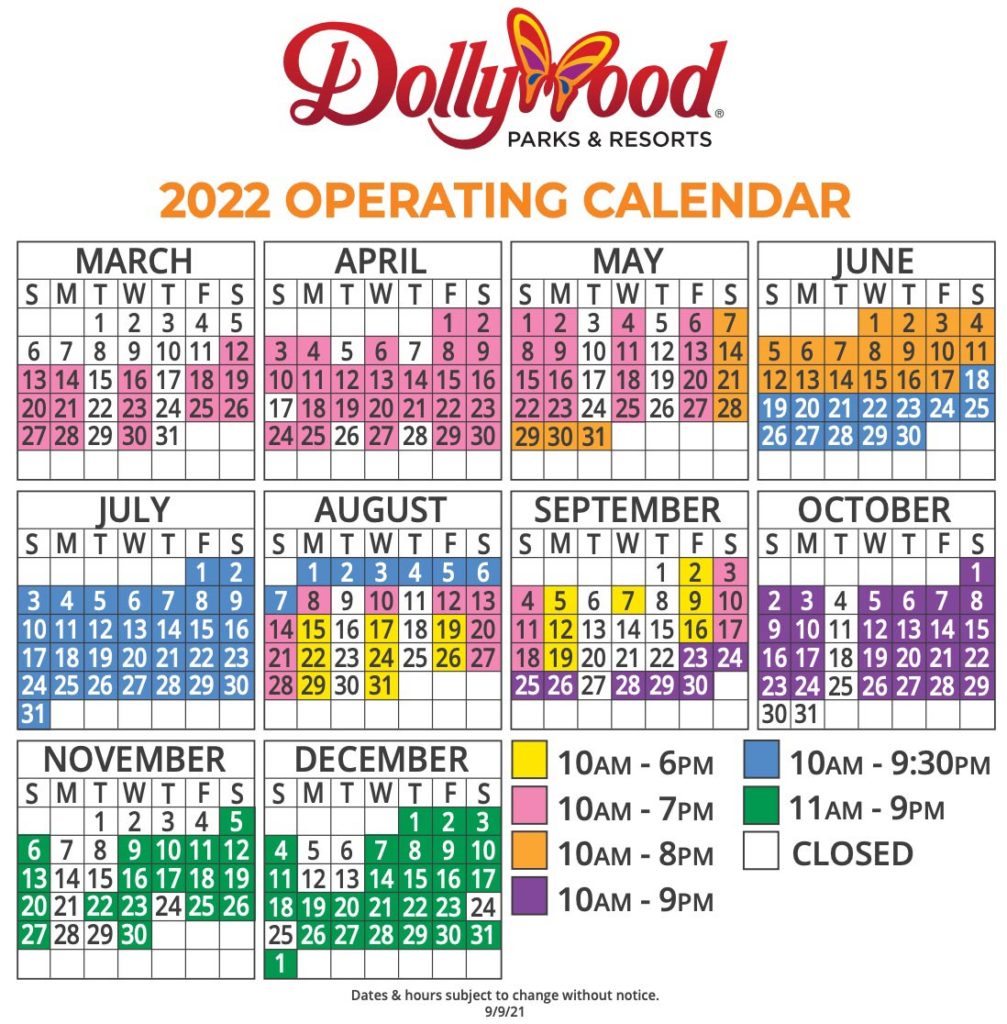 Dollywood Crowd Calendar 2022 Dollywood Schedule 2022 And Guide | Dates, Hours, Rides, Shows, Etc